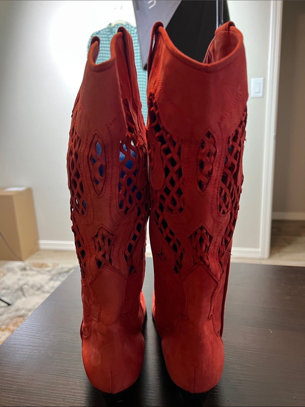 Lenni Vintage Distressed Suede Cutout Heeled Cowboy Boots Made in Italy 8.5 - Picture 3 of 7